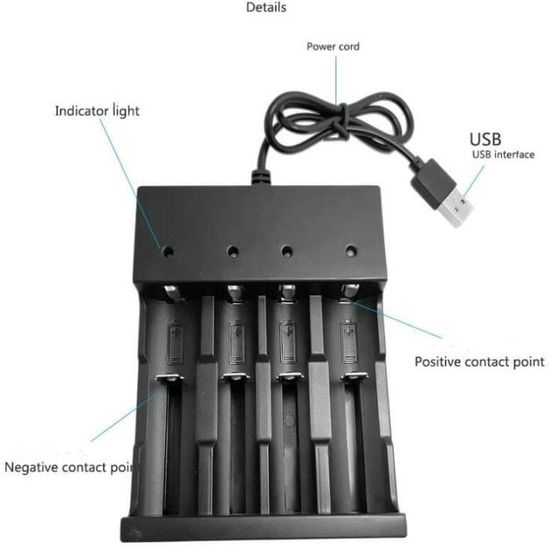 Chargeur USB 2 Emplacements Pour Piles 18650, 14500, 14650 (Li-Ion, IMR, ICR)