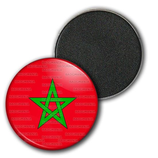 Aimant Frigo Déco - Drapeau Du Maroc Avec Pentagramme Vert | Magnets Décoratifs Artisanaux 3.8cm