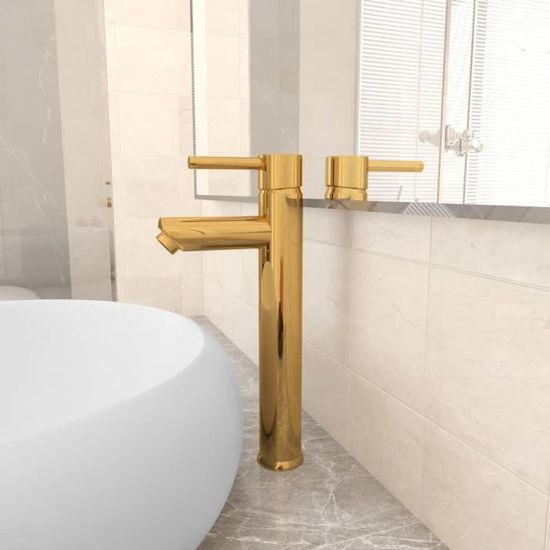 7534NEW Pro® Mitigeur de lavabo Moderne - Mitigeur salle de bain - Pour vasque et lavabo Doré 12x30 cm