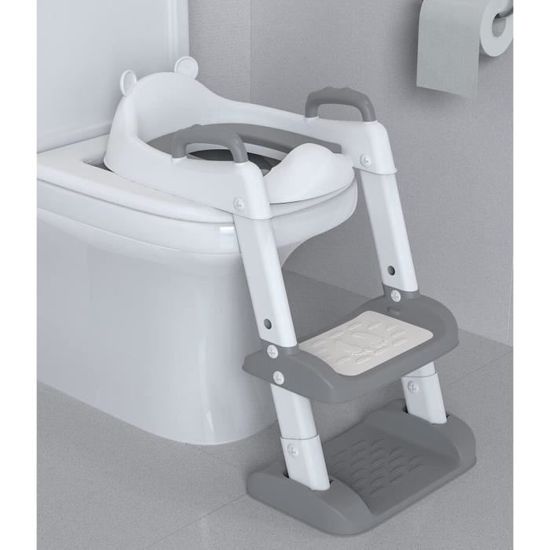 Réducteur WC Avec Marches Pour Enfant – Hauteur Réglable, Pliable, Antidérapant – Idéal Apprentissage Propreté 1,5 à 5 Ans (blanc/gris) - 7