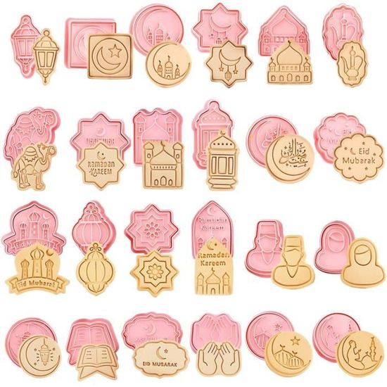 Emporte Pièces Eid Mubarak, 24 Pièce Emporte Pièce Ramadan 3D, Musulman Biscuit Moule, Emporte