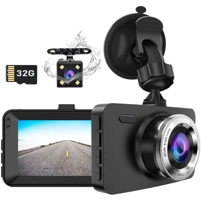 Dashcam 2 Canaux Avant + Intérieur - 1080P, écran 3.16", Carte SD 64G Incluse, Vision Nocturne