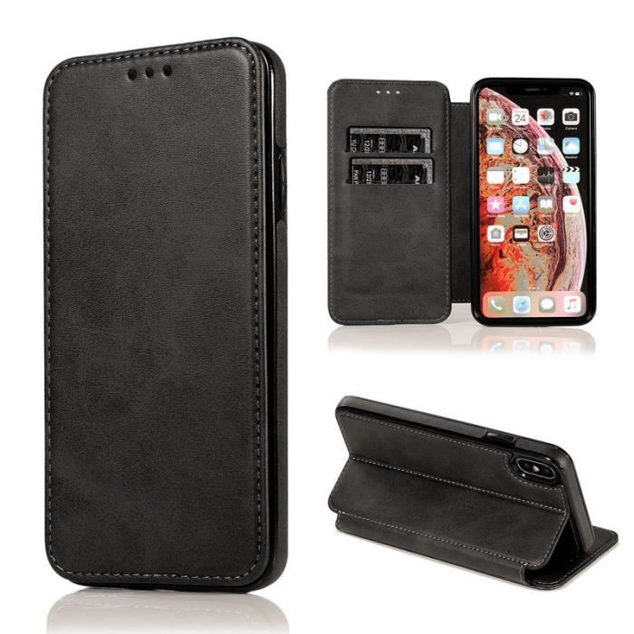 Hbasics coque pour Apple iPhone XS MAX mobile coque- en Noir - similicuir, magnétique, Compartiment à cartes, Fonction stand