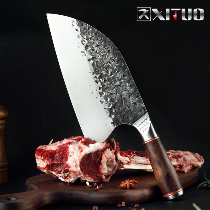 Couteau Japonais Couperet de Boucher Forgé à la Main XITUO Couteau de Chef Professionnel