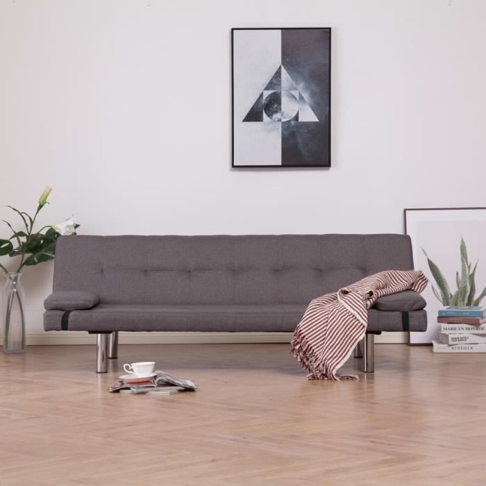 Canapé-lit design contemporain avec deux oreillers Taupe Polyester