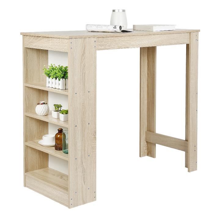 Table haute de bar,avec rangement,Panneaux de Particules Melamines,Chêne,115 X 50 X 102,7 Cm