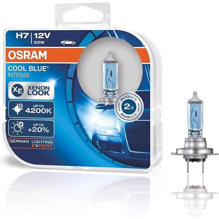OSRAM COOL BLUE INTENSE H7, Lampe de phare halogène, 64210CBI-HCB, 12 V véhicule de tourisme, boîte duo (2 pièce)