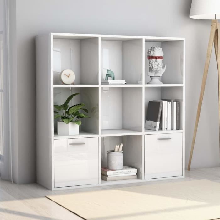 BEL Bibliothèque Blanc brillant 98x30x98 cm Aggloméré