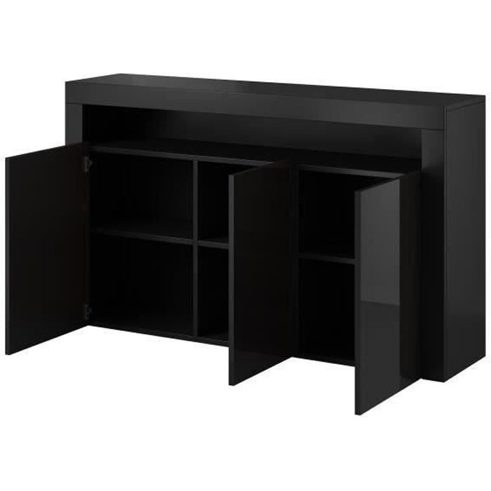 Buffet bas contemporain blanc laqué brillant 130 cm x 40 cm x 88 cm