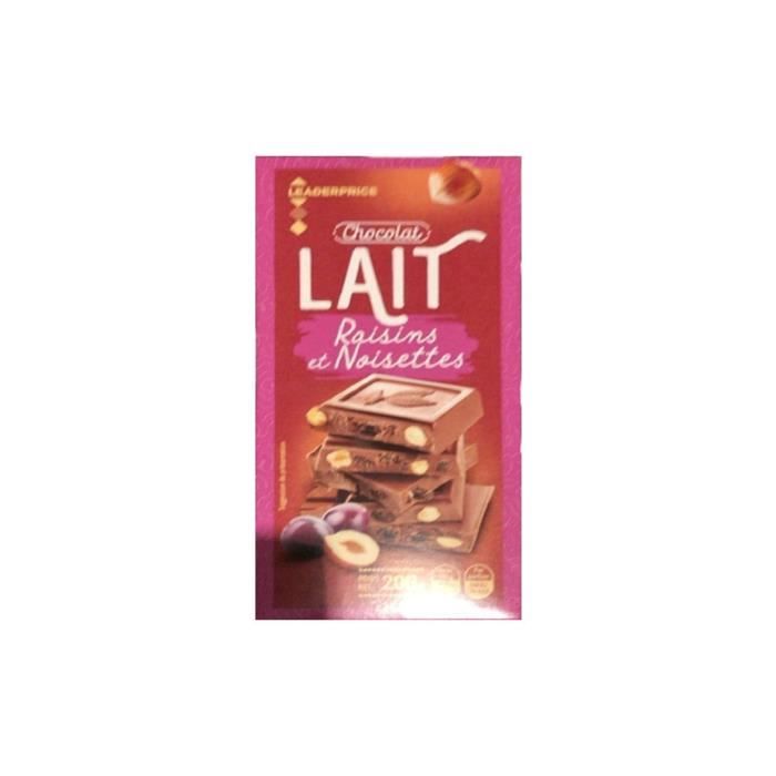 Tablette chocolat au lait raisin et noisettes Leader Price - 200g