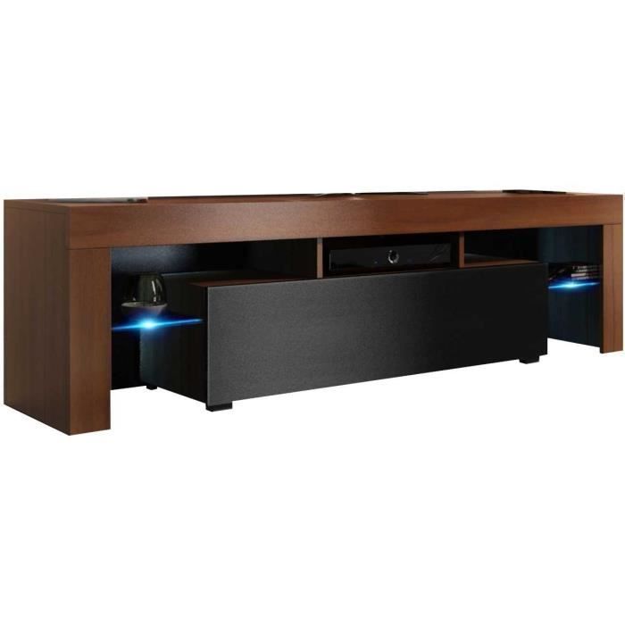 Meuble tv 160 cm aspect noyer / noir mat + led rgb
