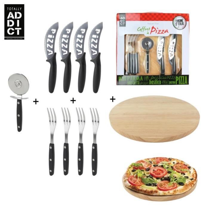 Coffret à pizza, 10 ustensiles, roulette à pizza, planche à découper et couverts Noir
