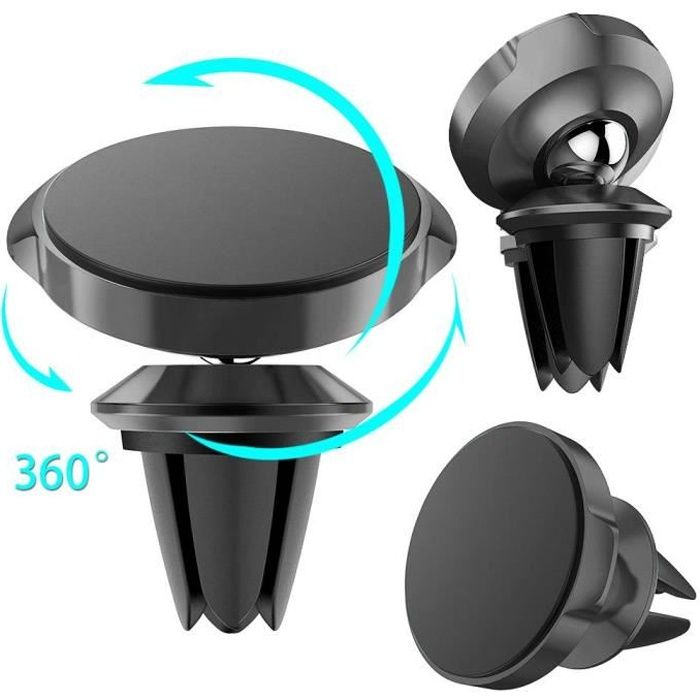 Support Téléphone Voiture Magnétique Universel Ventilation Rotation 360° à Grille - Noir