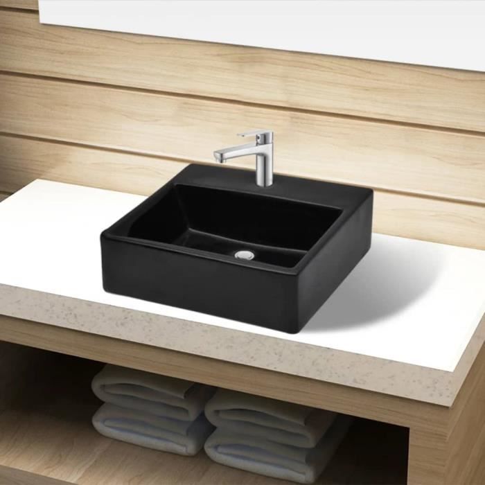 Vasque rectangulaire à trou - Lavabo Vasque à poser Noir en céramique pour salle de bain Vasque Lavabo à poser