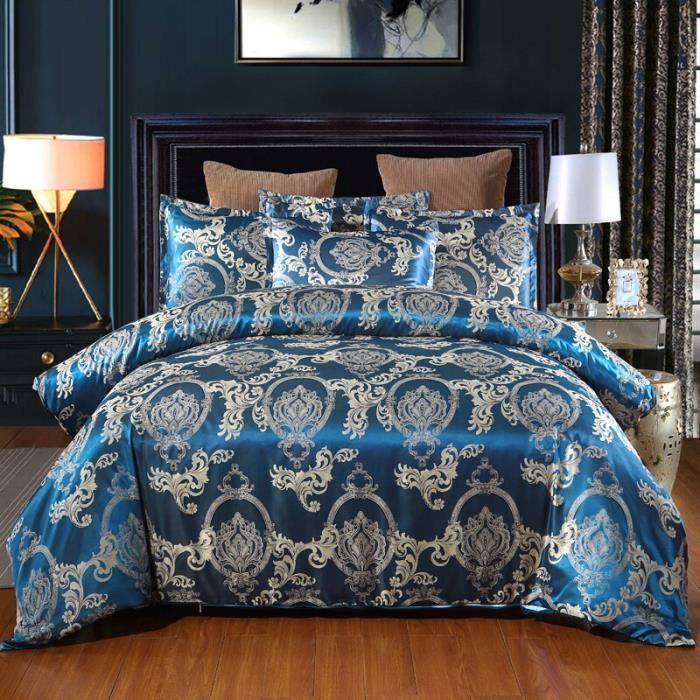 (NO-6)Parure de lit de luxe en Jacquard ensemble de literie avec tissage de fleurs housse de couette dorée Double