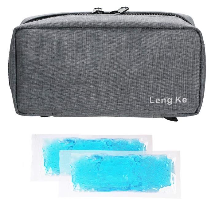 Sac de voyage portable d'insuline, ONEGenug Étui protecteur médical Sac médical d'organisateur pour le diabétique (Gris+2 packs d