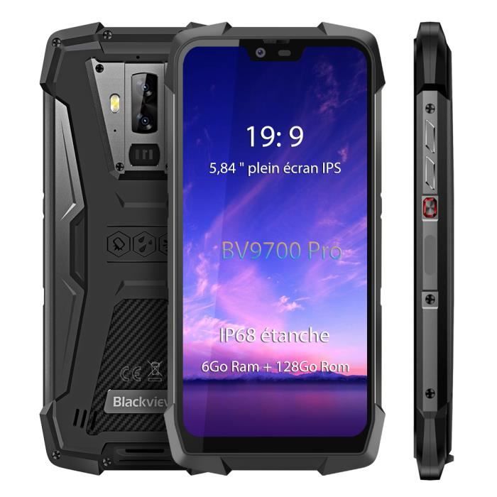 BLACKVIEW BV9700 Pro Smartphone 6Go + 128Go IP68 étanche Écran 5.84- Helio P70,Téléphone portable 4G 16MP caméra Android 9.0 - Gris