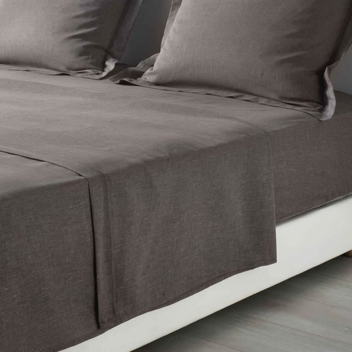 CDAFFAIRES-Drap plat 2 personnes 240 x 300 cm polycoton uni actually +p. bourdon Noisette