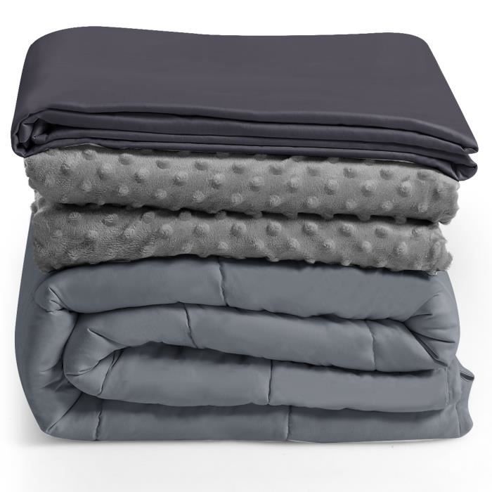 DREAMADE Couverture Lestée 9,1KG avec 2 Housses, Couverture Pondérée de Lit 203 x 152CM Haute Densité, pour Sommeil Profond, Gris