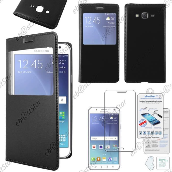 ebestStar Housse Pochette Protection Coque Etui type S-View Samsung Galaxy J5 SM-J500F, Noir +Film Verre Trempé