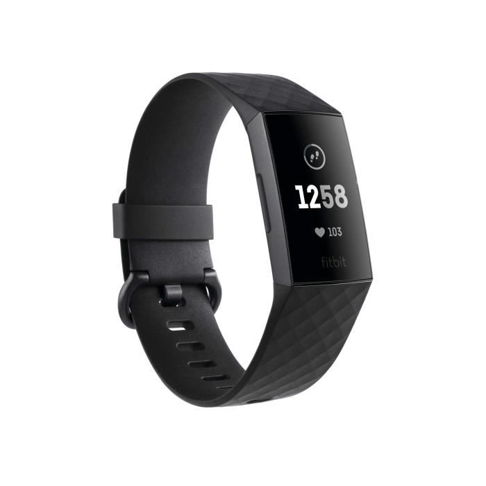 Fitbit - Charge 3 - Bracelet d'activité forme et sport - Aluminium Graphite - Noir