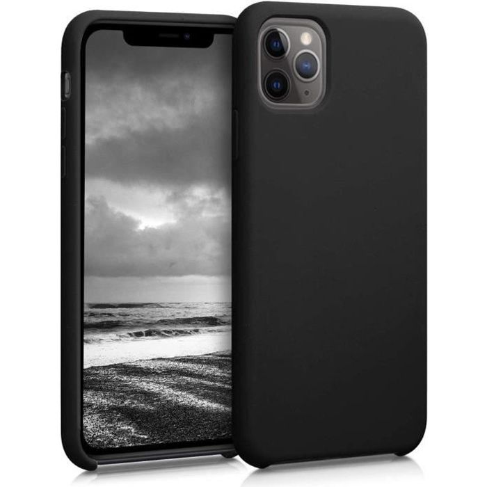 Coque iPhone 11 Pro Silicone-Noir, Coque souple en silicone gel TPU, toucher peau de pêche, compatible avec la recharge sans fil,
