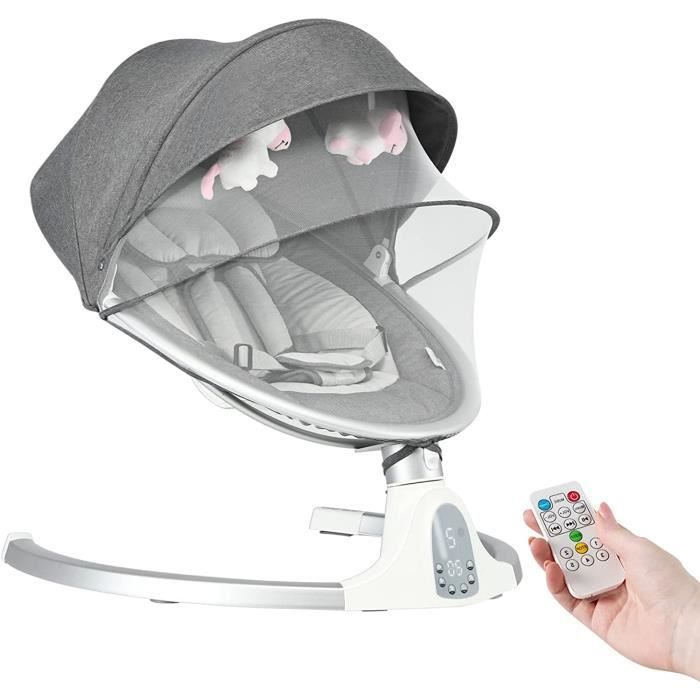 GOPLUS Balancelle Transat Bébé Électrique avec Moustiquaire,5 Amplitudes de Balancelles Minuterie Musique Écran Tactile,Gris