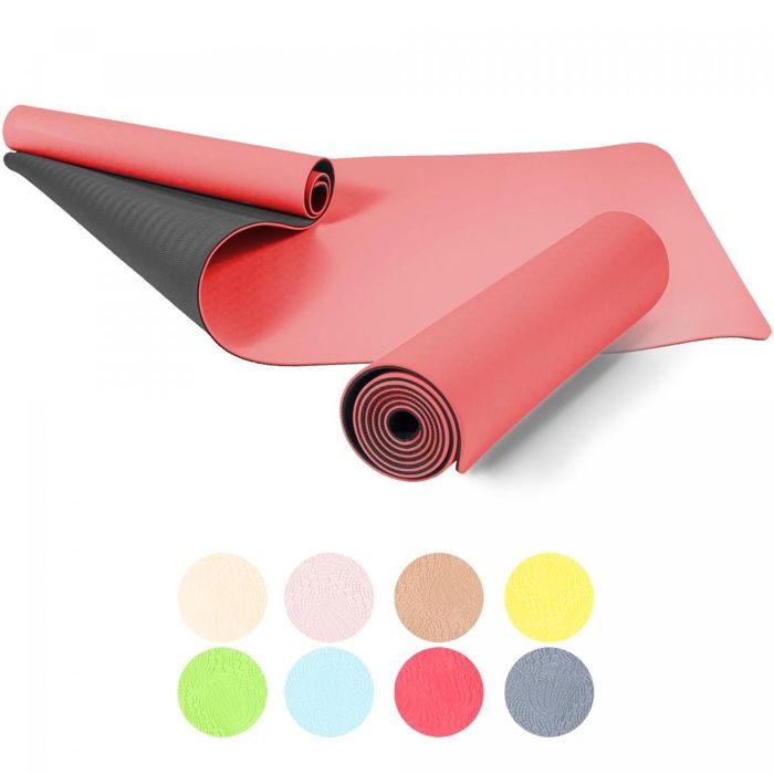 Tapis de Yoga - pilates - en TPE - double face bicolor noir et rouge de 180cm x 60cm x 0,6cm