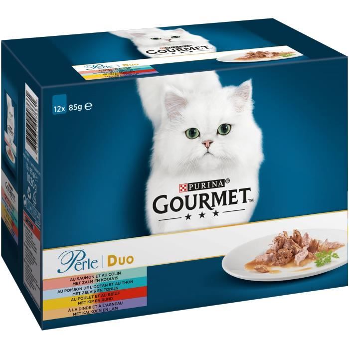 GOURMET Perle duo à la viande et au poisson - Sachets fraîcheur - Pour chat adulte - 12 x 85 g