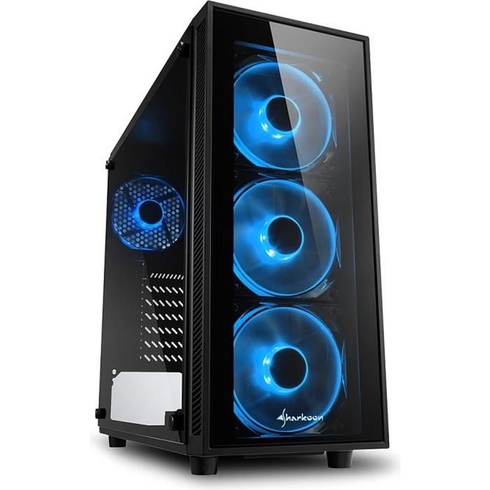 Sharkoon TG4, Boîtier Midi-tour, PC, Verre trempé, ATX,Micro-ATX,Mini-ITX, Noir, Bleu