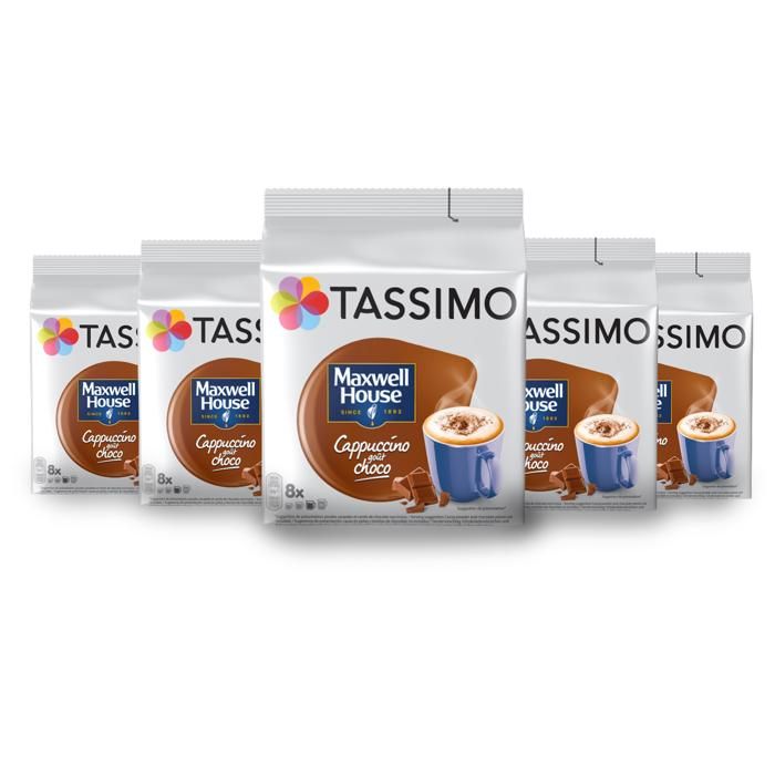 TASSIMO Café dosettes Maxwell House Cappuccino goût choco - Lot de 5 x 8 boissons