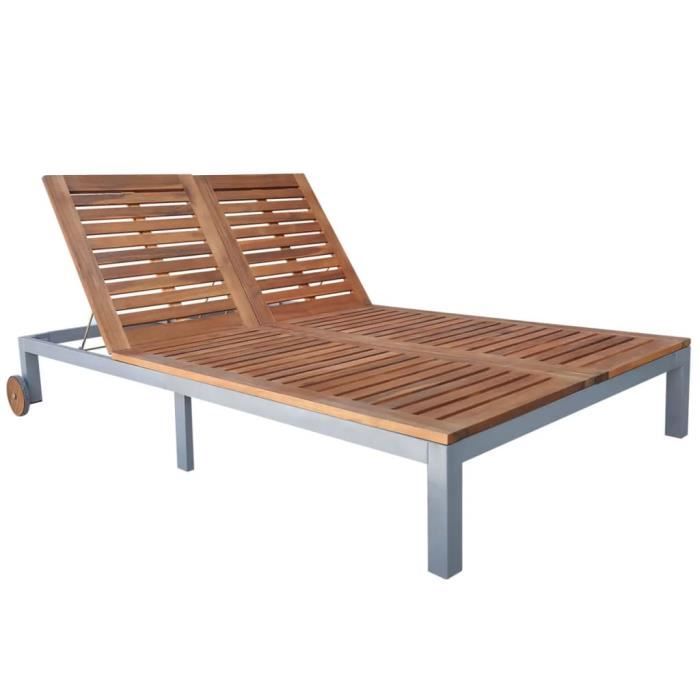 Chaise longue double Bois d'acacia solide 207x130x88 cm - Brun - Meubles/Meubles de jardin/Sièges d'extérieur/Bains de soleil -