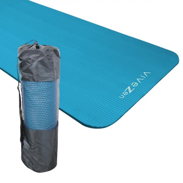 Tapis de yoga, de gym, d'exercices 180 x 60 x 1,2 cm + sac de transport - Bleu - Vivezen