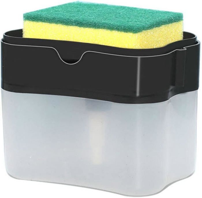 Distributeur De Savon Liquide GUSTO Avec Support Éponge - 310ml - Design Blanc Moderne - Pour Évier Cuisine