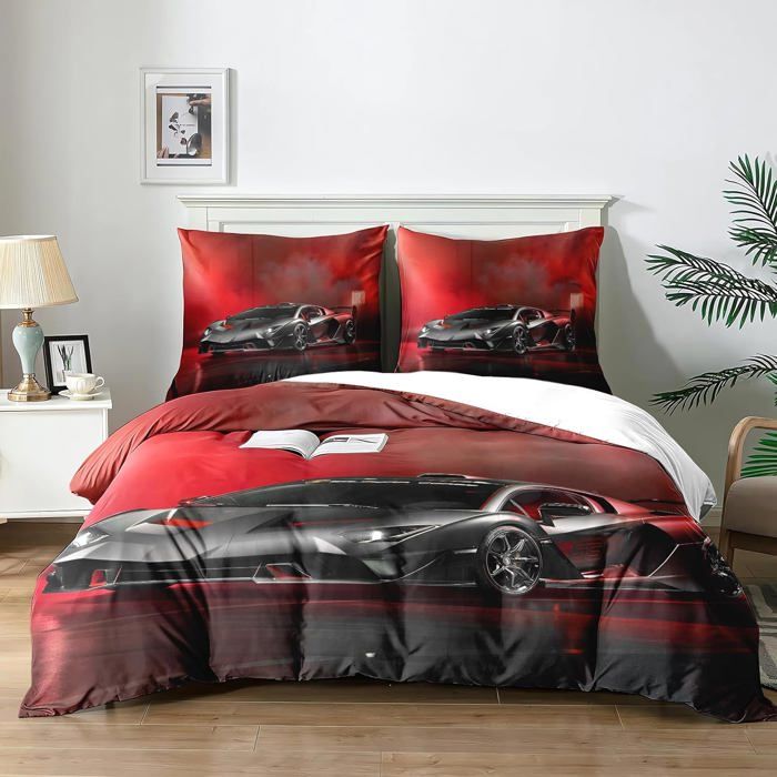 Housse De Couette 200x200 Cm Motif Voitures De Course - Coton, 3 Pièces (housse + 2 Taies) - Pour Enfant Et Adulte - Homewish