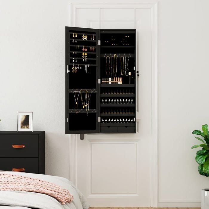 Meilleures Armoire à bijoux avec miroir et éclairage LED mural noir - shop78167513