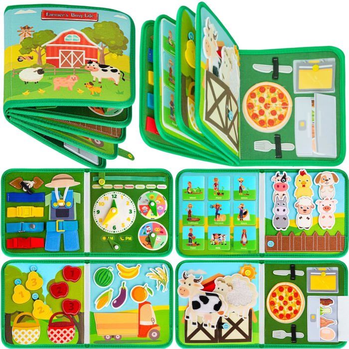 Busy Board Livre Occupé de Ferme Montessori pour 1 2 3 Ans Enfants - Planche dActivités Jouet Éducatif Sensoriel Préscolaire