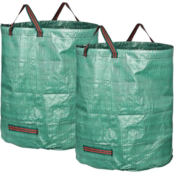 Lot De 2 Sacs De Jardin Super Résistants 272L - Couvercle Vert - Double Fond 2x200g/m² - 4 Poignées - TTL Garden