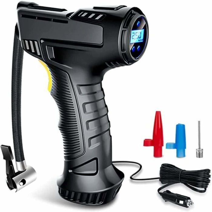 Compresseur dair Portatif Gonfleur Pneus Voiture 12v DC Fil Allume Cigare3 Adaptateurs de Busespour Voiture Vélo et Balle Gonf