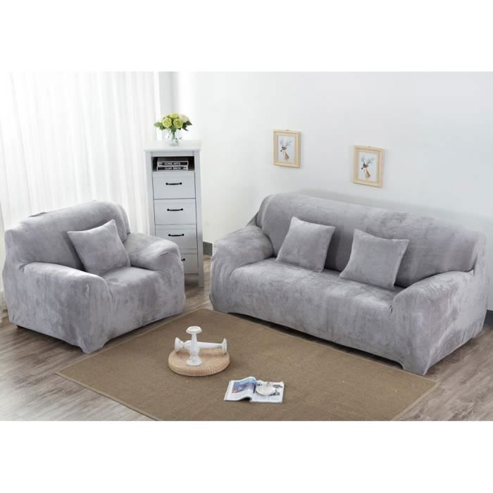 Housse de canapé et fauteuil - Velours - Extensible - Noir - Écologiste - Anti-dérapage