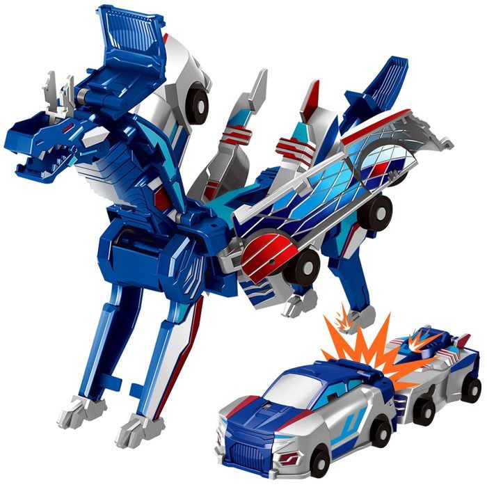 Jouet dinosaure transformable voiture magnétique 2 en 1 se transforme en dinosaure convient aux garçons de 2 à 12 ans (bleu)