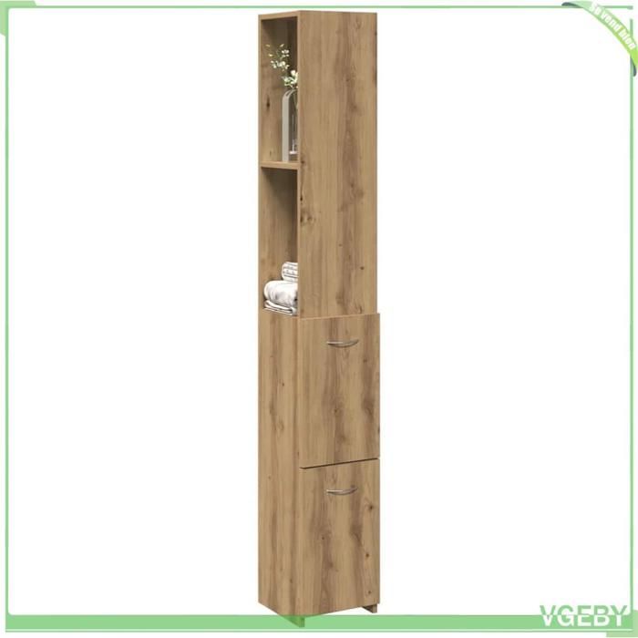 Armoire de salle de bain - Chêne artisanal - 25x25x170 cm - Bois dingénierie - 60 kg max