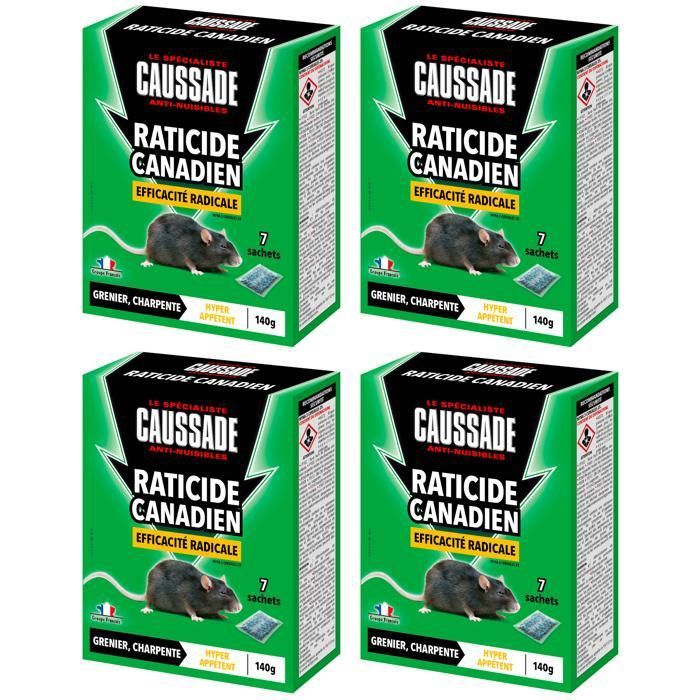 CAUSSADE Raticide Canadien - Anti Rats - Efficacité Radicale - Lieux Secs - 24 Sachets Céréales - Rats Résistants 4x140g CARCDF140X4