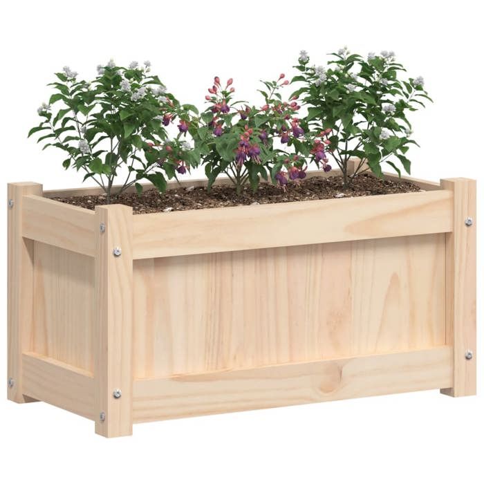 Jardinière dextérieur en bois de pin - WIENS - 60x31x31 cm - Bois de pin massif - Brun - Capacité généreuse