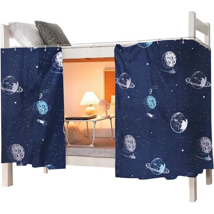 Rideau couverture occultant anti-poussière pour lit superposé thème planètes étoilées 3 pièces pour lit 120 cm