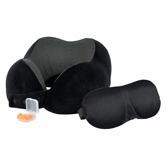 Coussin cervical à mémoire de forme avec masque de sommeil et bouchons d’oreille