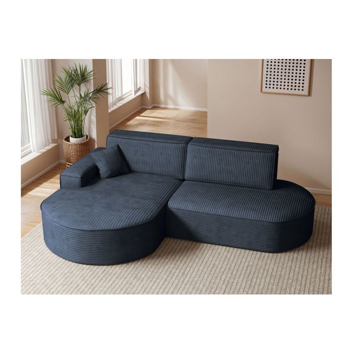 Canapé dangle gauche convertible 4 places MARLO en velours cotelé - Bleu foncé Canapé dangle gauche convertible 4 places MARLO en velours cotelé - Bleu foncé