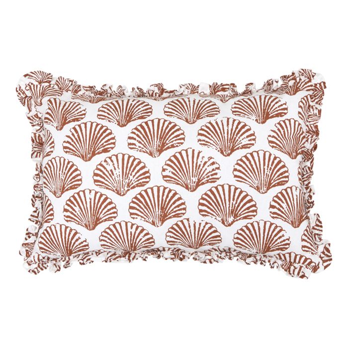 Coussin rectangulaire coton motif coquillage Terracotta 38x58 cm