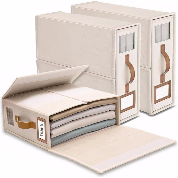 linge boite rangement drap de lit 3 organisateur drap pliable vec fenêtre transparente & étiquette pour draps couvertures housses