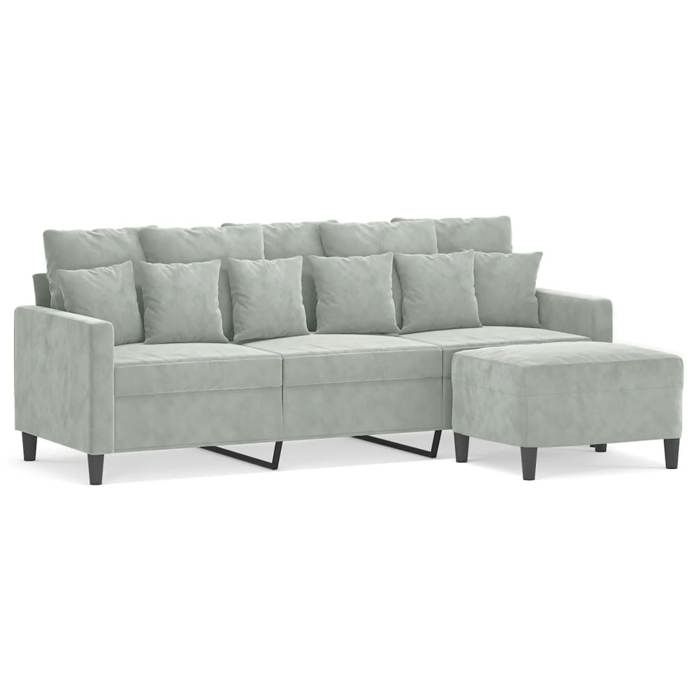 En solde Canapé-Sofa de Séjour( 3 places) - SWEETY - Polyester: 100% - avec repose-pieds Gris clair 180 cm Velours LV2426